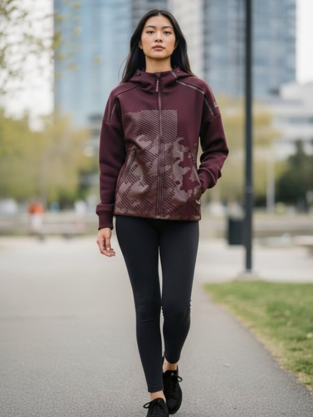Adidas by Stella McCartney Maroon Metallic Logo Hooded Jacket - Size Small NWOT